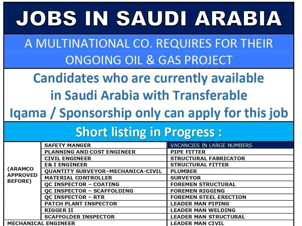 JOBS IN SAUDI ARABIA A MULTINATIONAL CO.