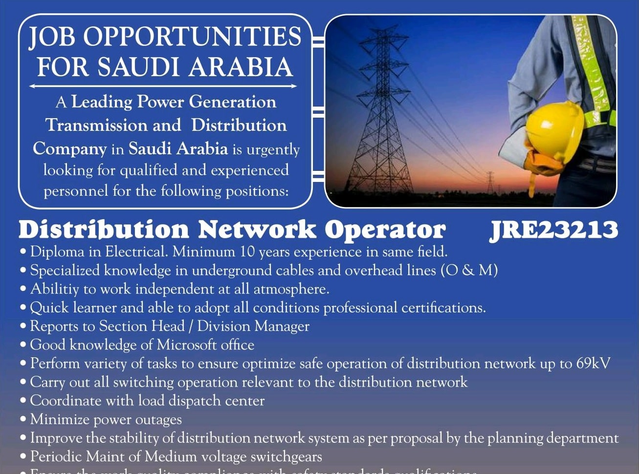 JOB OPPORTUNITIES FOR SAUDI ARABIA A Leading Power Generation