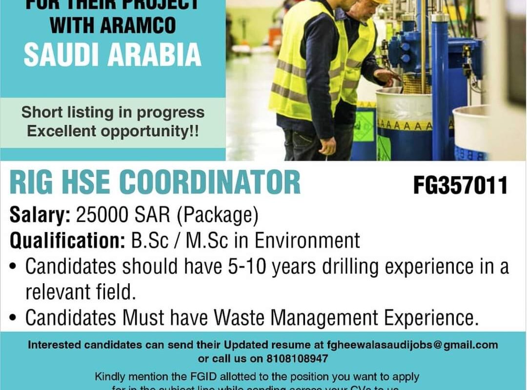 Urgently Required For A Leading Co For Their Project With Aramco Saudi