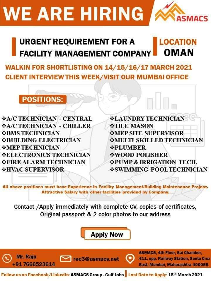 URGENT REQUIREMENT FOR Oman Jobs In Oman