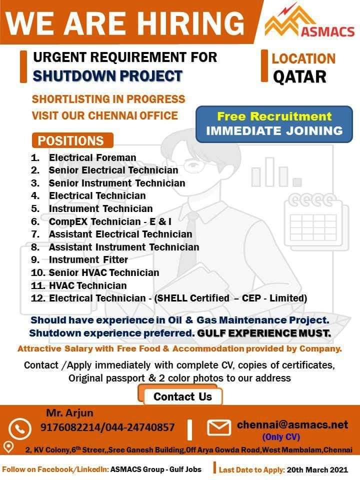 URGENT REQUIREMENT FOR QATAR Jobs In Qatar