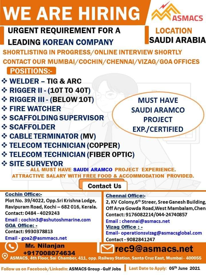 Urgent Requirement For Saudi Arabia Jobs In Saudi Arabia