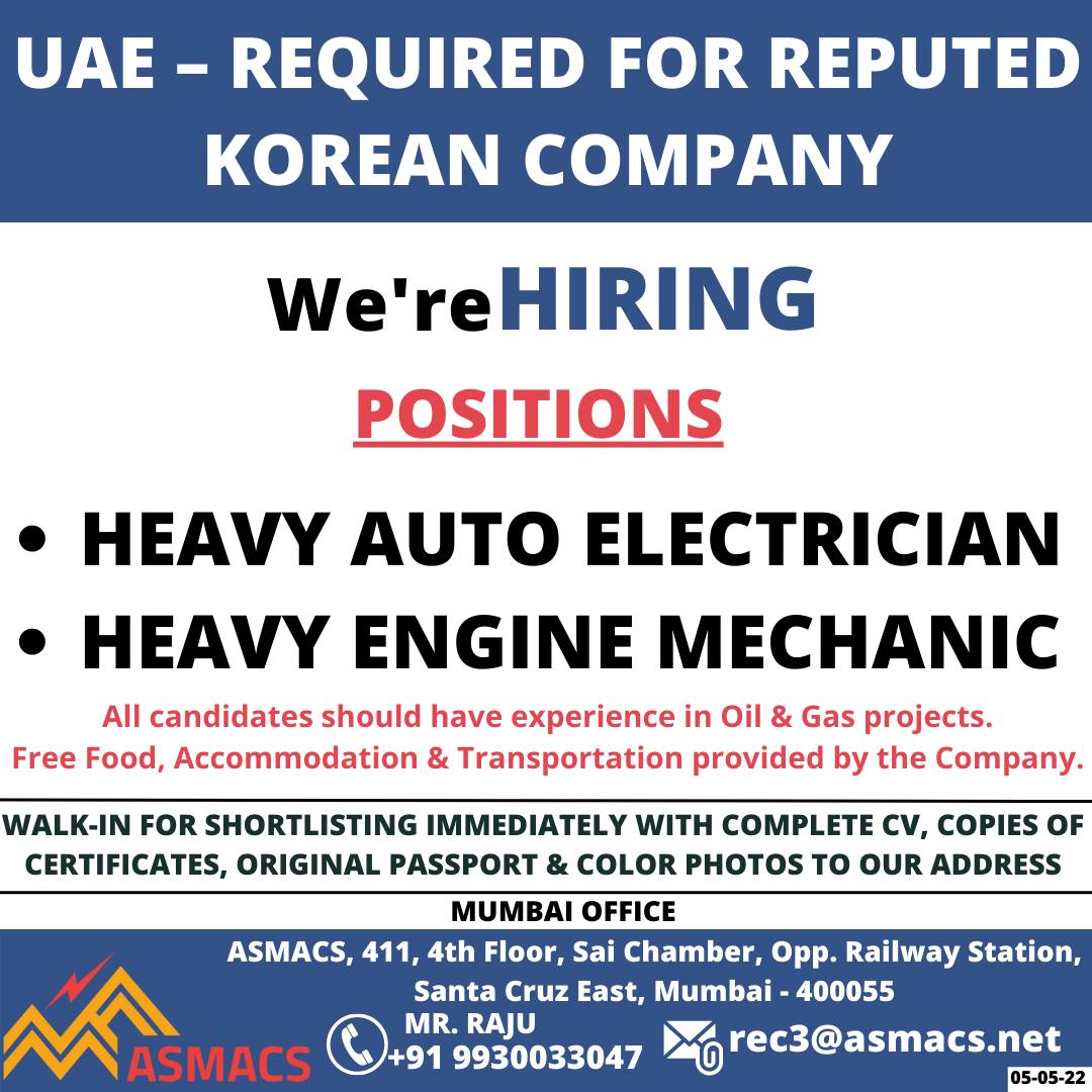 Required For Reputed Korean Company Jobs In Uae