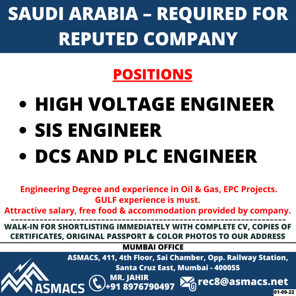 REQUIRED FOR REPUTED COMPANY SAUDI ARABIA