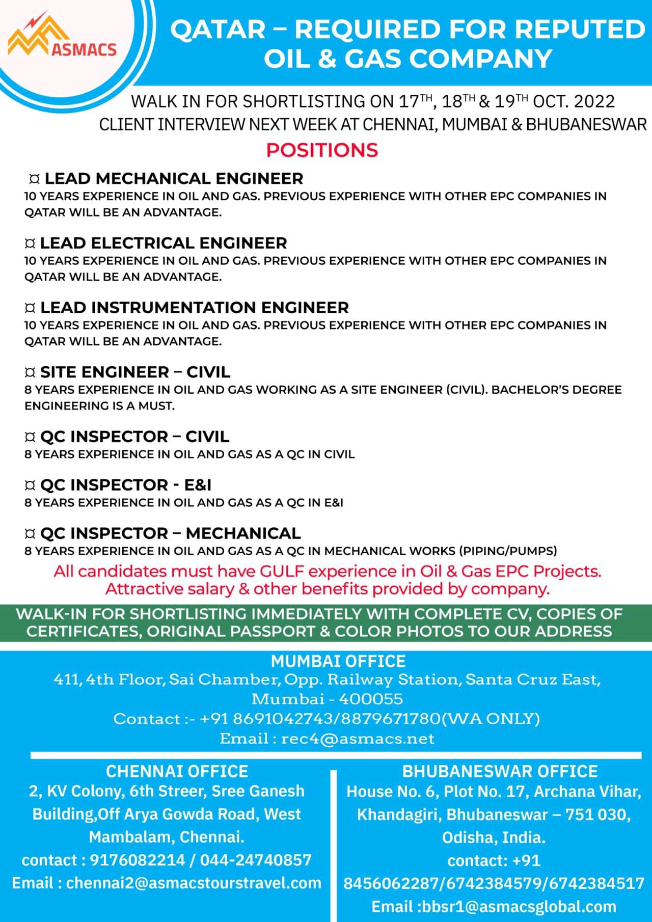 Required For Reputed Oil Gas Company Qatar