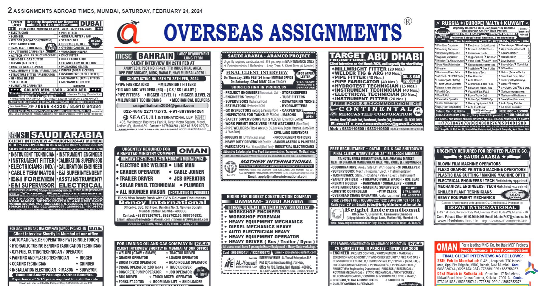 Assignment Abroad Times Th February Gulf Jobs Today