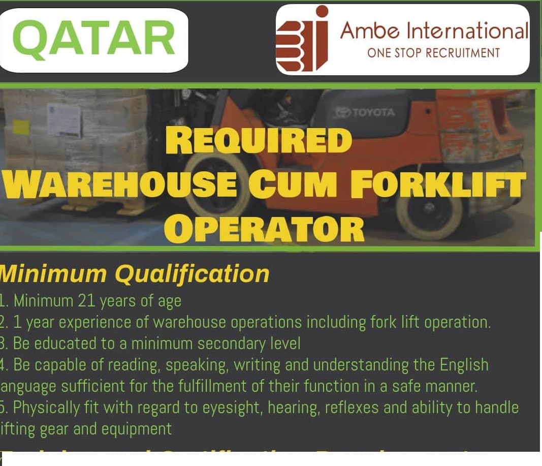 Required Warehouse Cum Forklift Operator Qatar