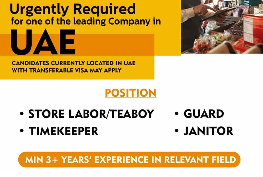 Urgently Required for one of the leading Company in UAE — jobs in UAE