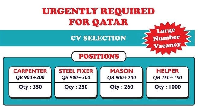 URGENTLY REQUIRED FOR QATAR