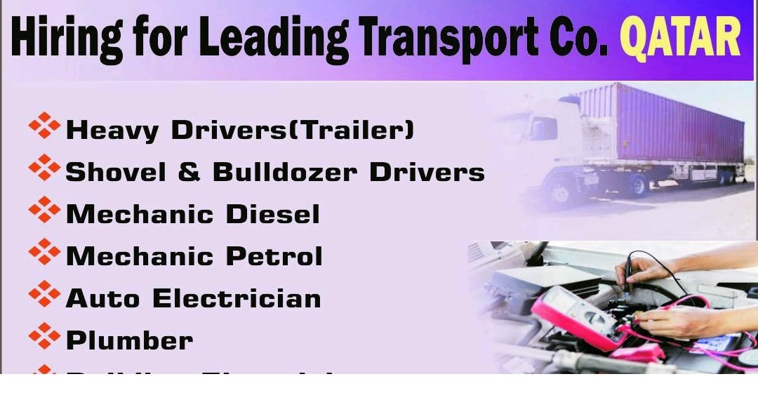 Hiring for Leading Transport Co. QATAR — Jobs in Qatar