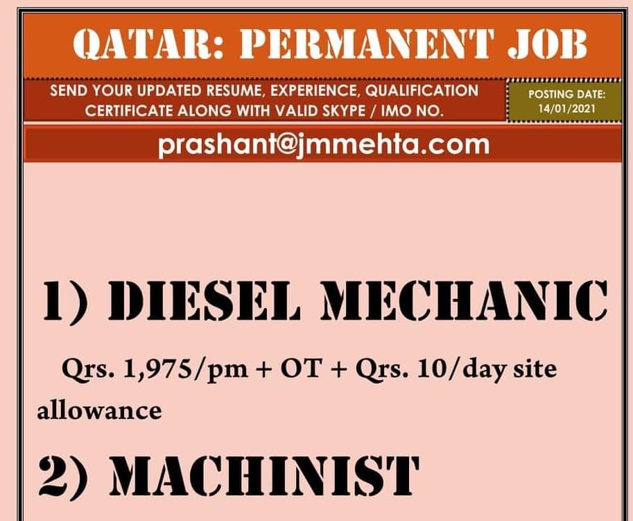 QATAR: PERMANENT JOB — Jobs in Qatar