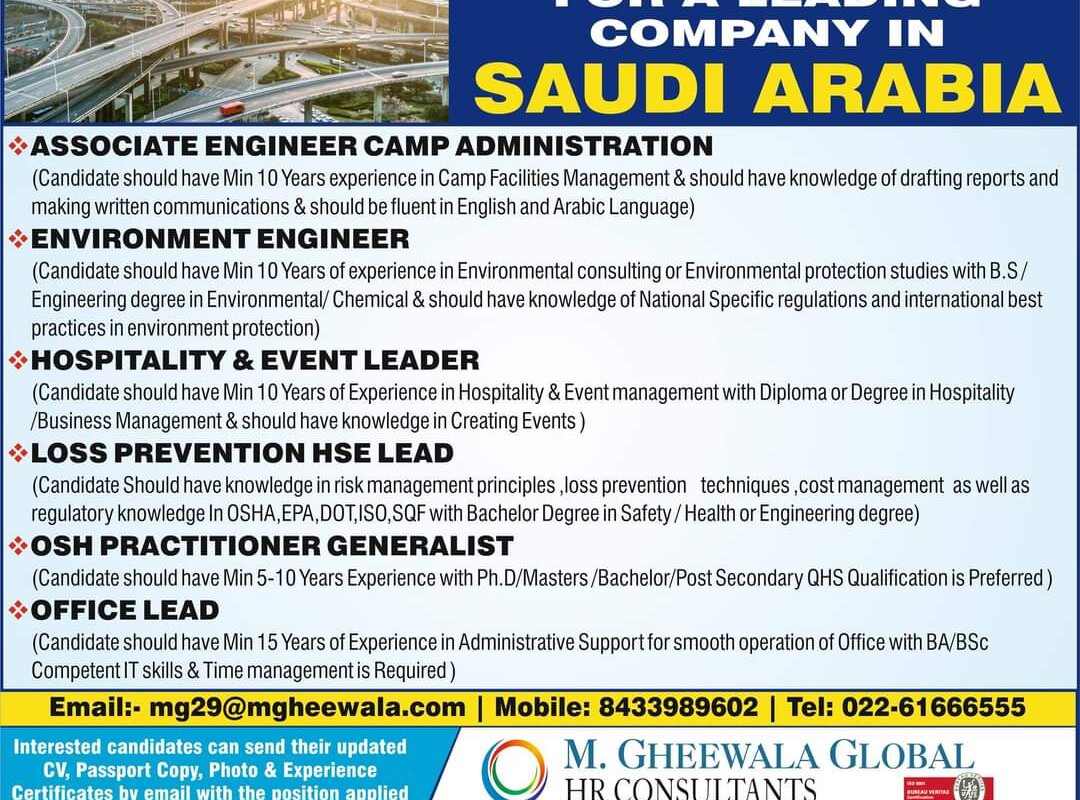 URGENTLY REQUIRED FOR A LEADING COMPANY IN SAUDI ARABIA — Jobs in Saudi ...