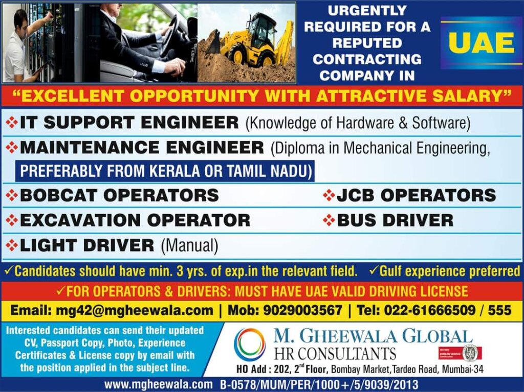 REPUTED CONTRACTING COMPANY IN UAE — jobs in UAE