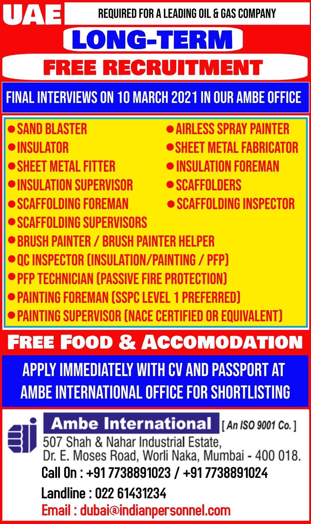 REQUIRED FOR A LEADING OIL GAS COMPANY UAE — jobs in UAE