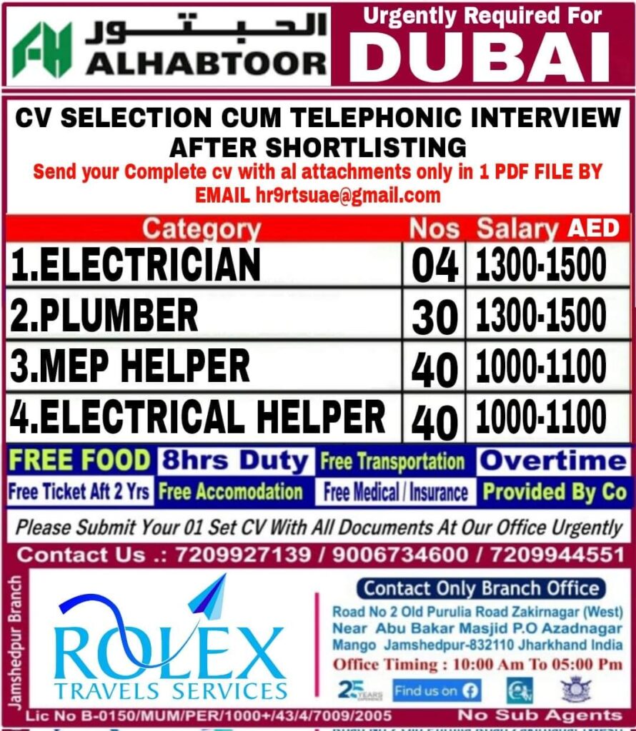 Urgent Required For Dubai — Jobs In Dubai