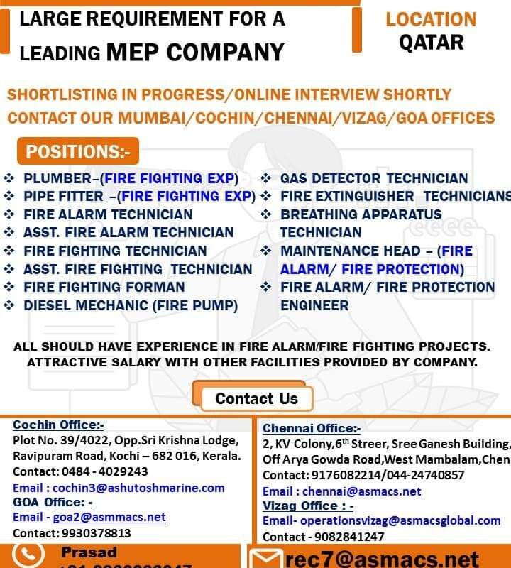 LARGE REQUIREMENT FOR QATAR — Jobs in Qatar