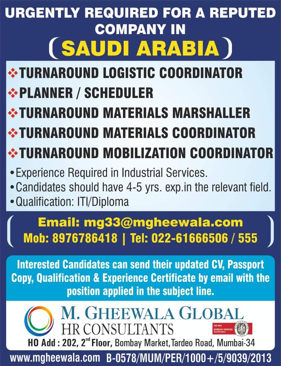 URGENTLY REQUIRED FOR A REPUTED COMPANY IN SAUDI ARABIA — Jobs In Saudi ...