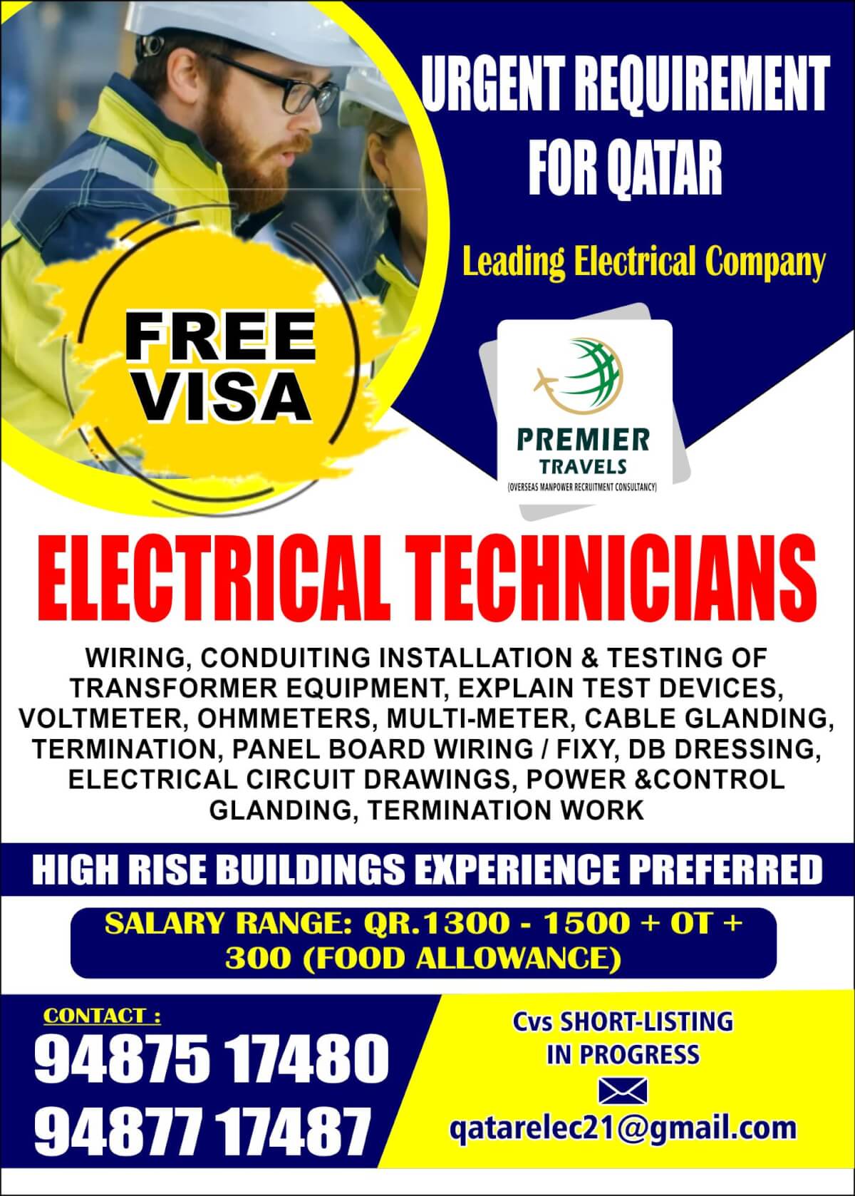 URGENT REQUIREMENT QATAR — Jobs In Qatar