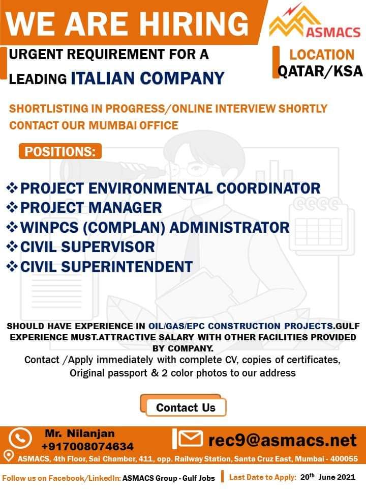 URGENT REQUIREMENT FOR QATAR — Jobs In Qatar