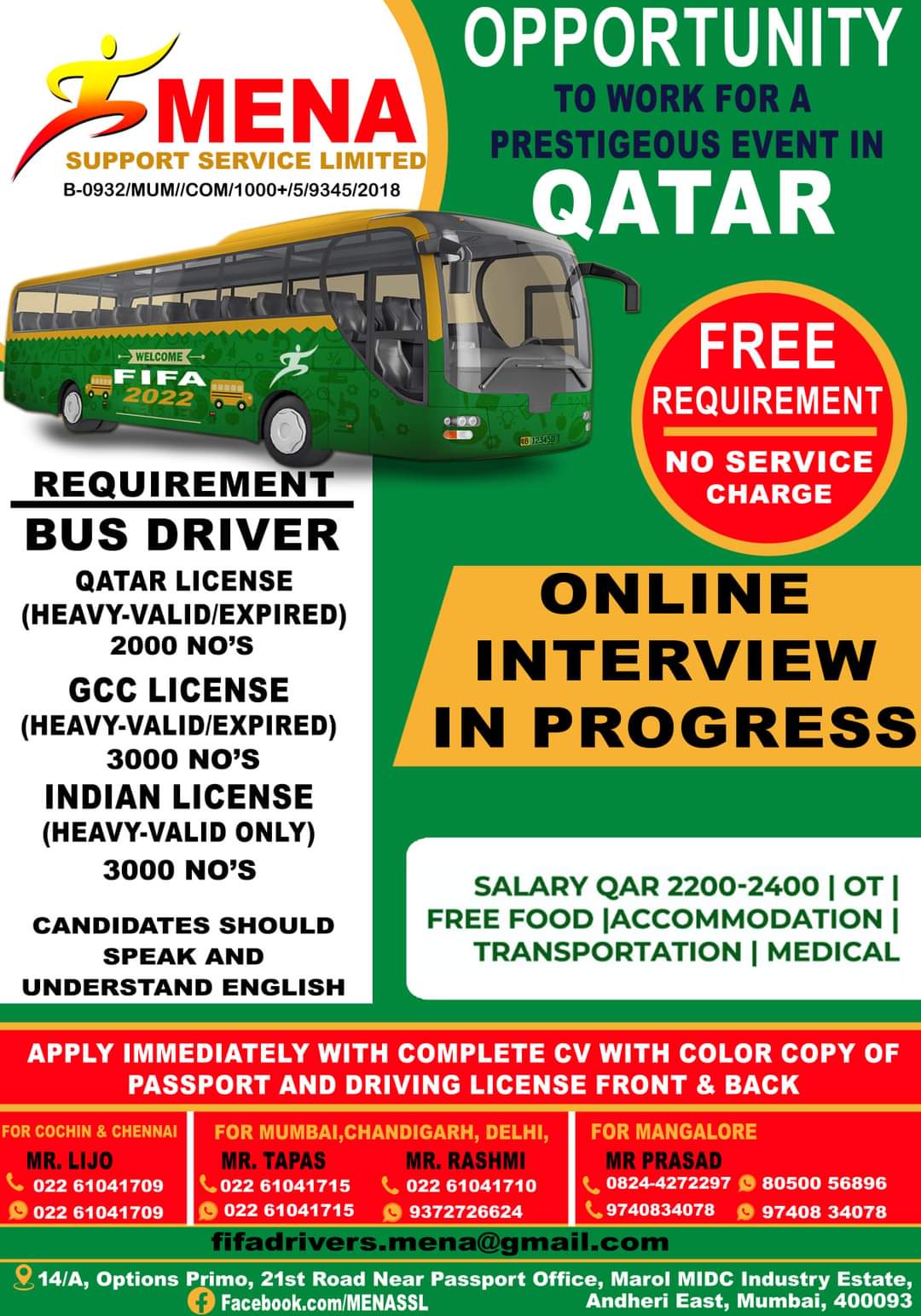 hotel bus driver jobs in qatar with salary