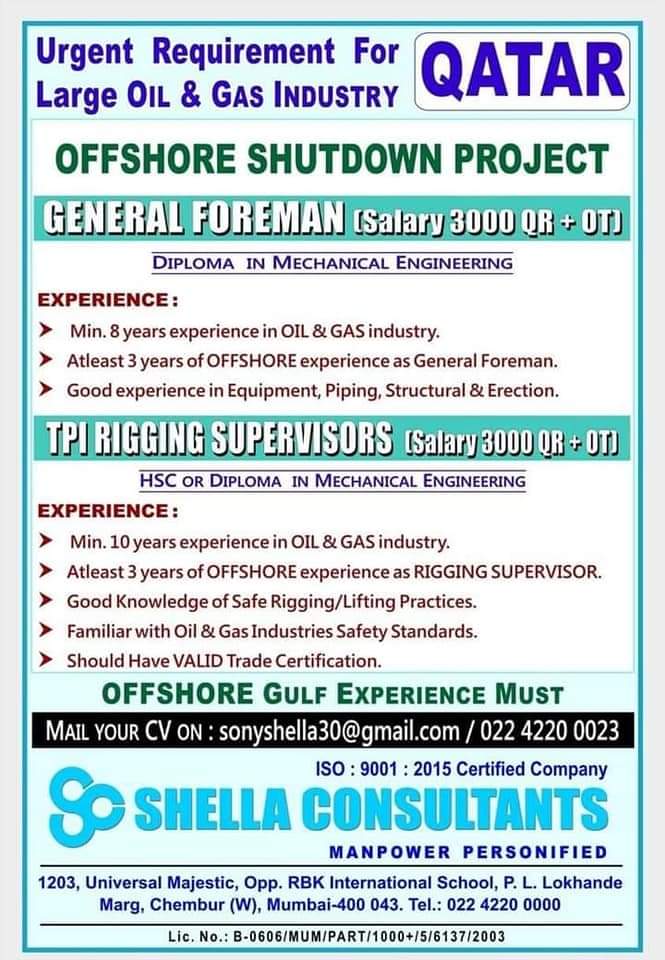 Urgent Requirement For Qatar — Jobs In Qatar