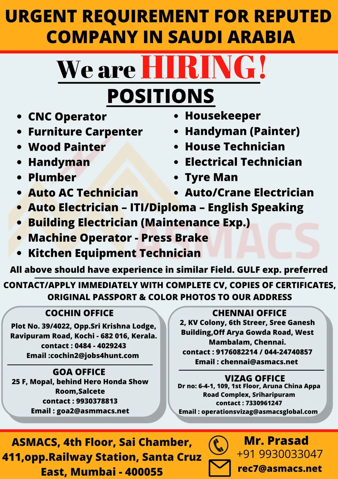 URGENT REQUIREMENT FOR REPUTED COMPANY IN SAUDI ARABIA — Jobs In Saudi ...