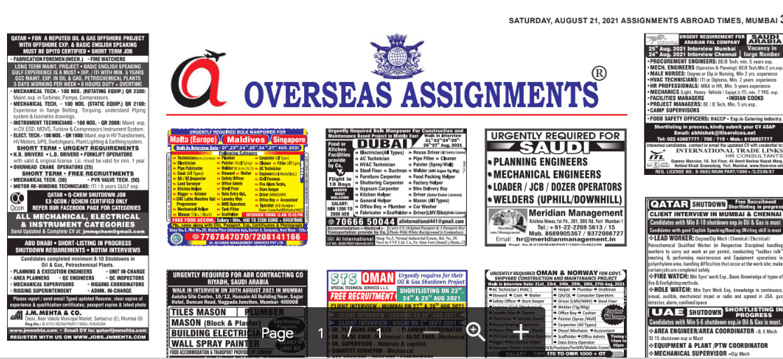 Assignment Abroad Times 22nd September 2021