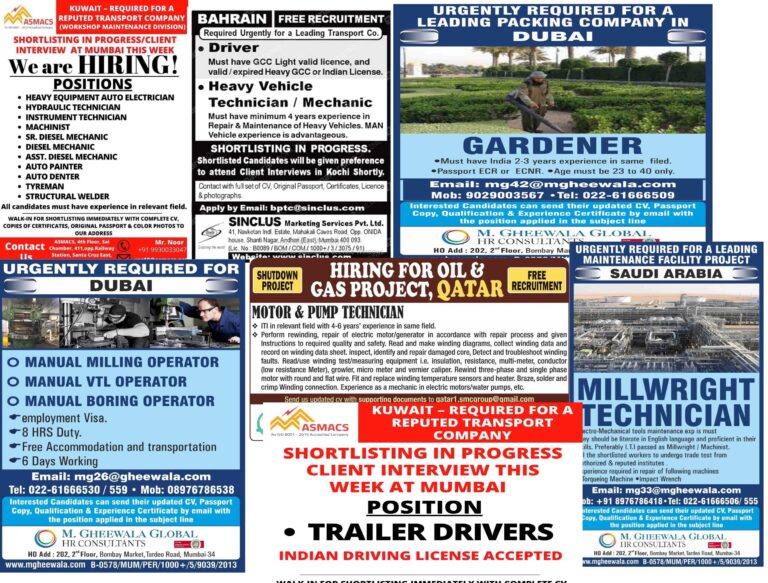 gulf overseas jobs 06th Nov 2021