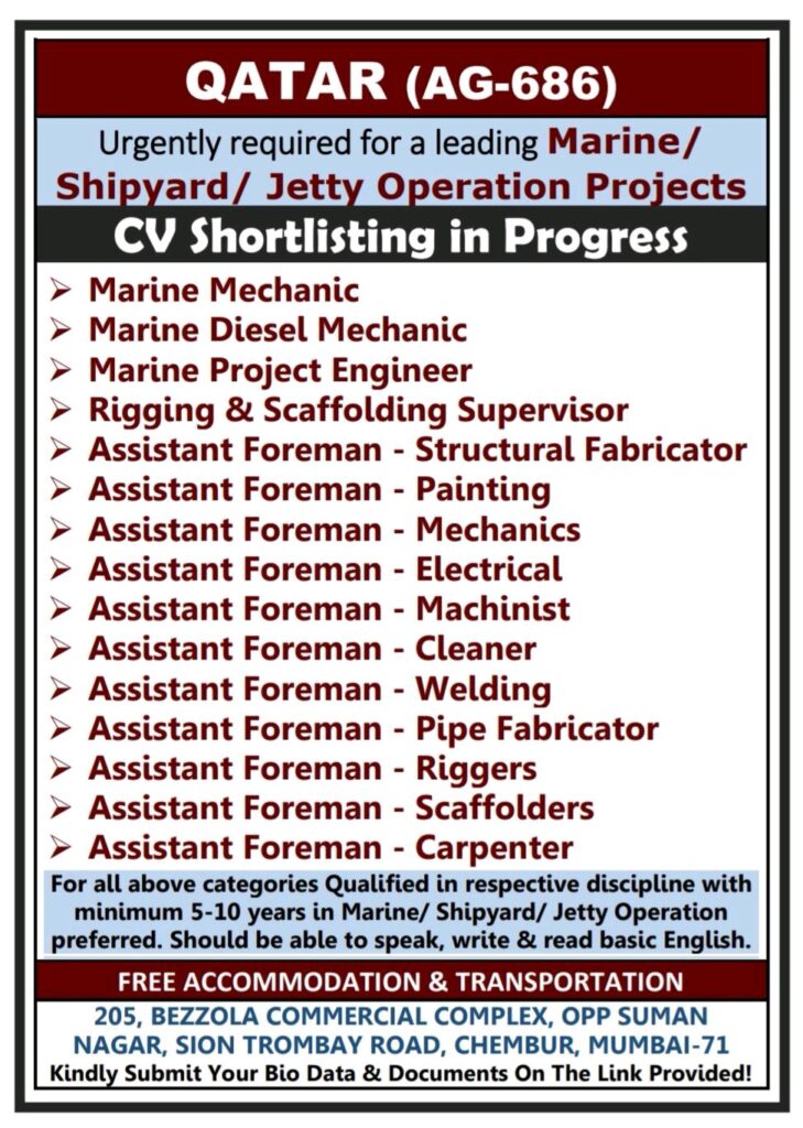 Urgently required for a leading Marine Qatar — Jobs in Qatar