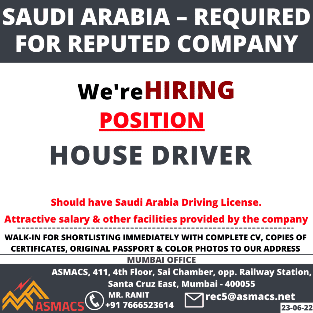 REQUIRED FOR REPUTED COMPANY SAUDI ARABIA — Jobs In Saudi Arabia