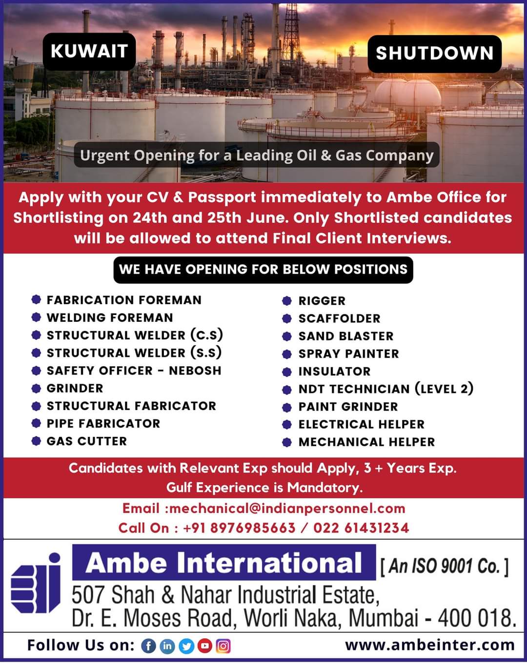 Urgent Opening for a Leading Oil & Gas Company — Jobs in Kuwait