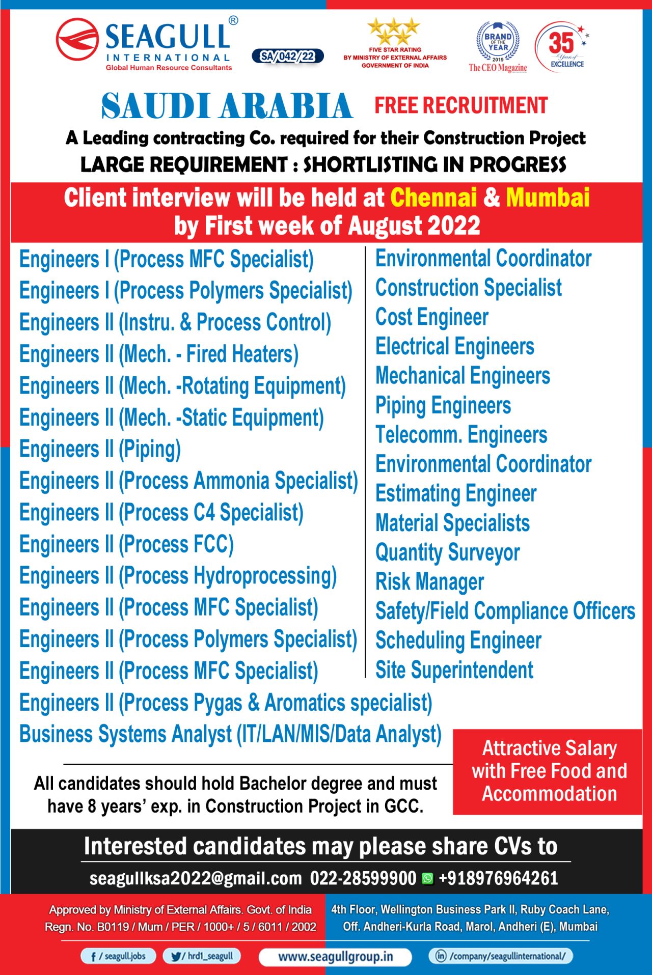 Required For Saudi Arabia — Jobs In Saudi Arabia