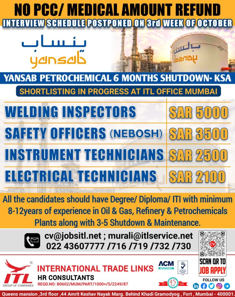 YANSAB PETROCHEMICAL 6 MONTHS SHUTDOWN. KSA — Jobs in Saudi Arabia