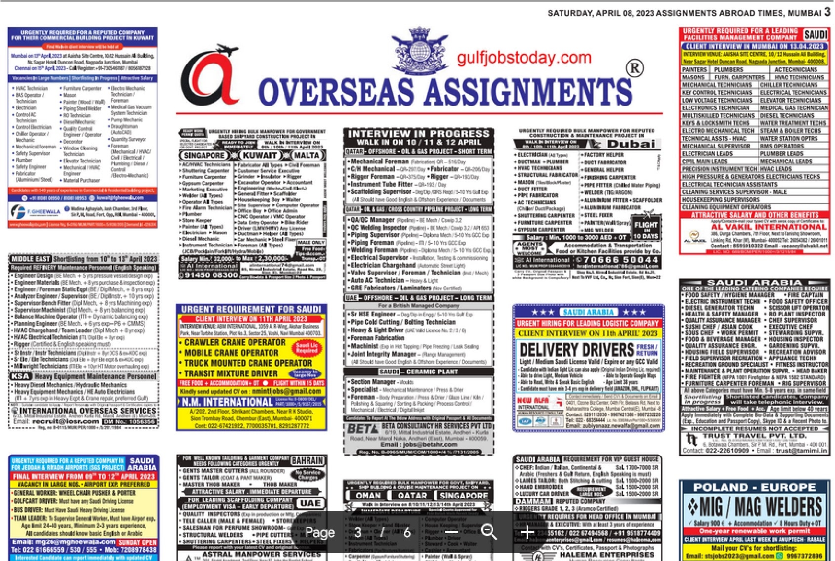 abroad assignment times gulf jobs
