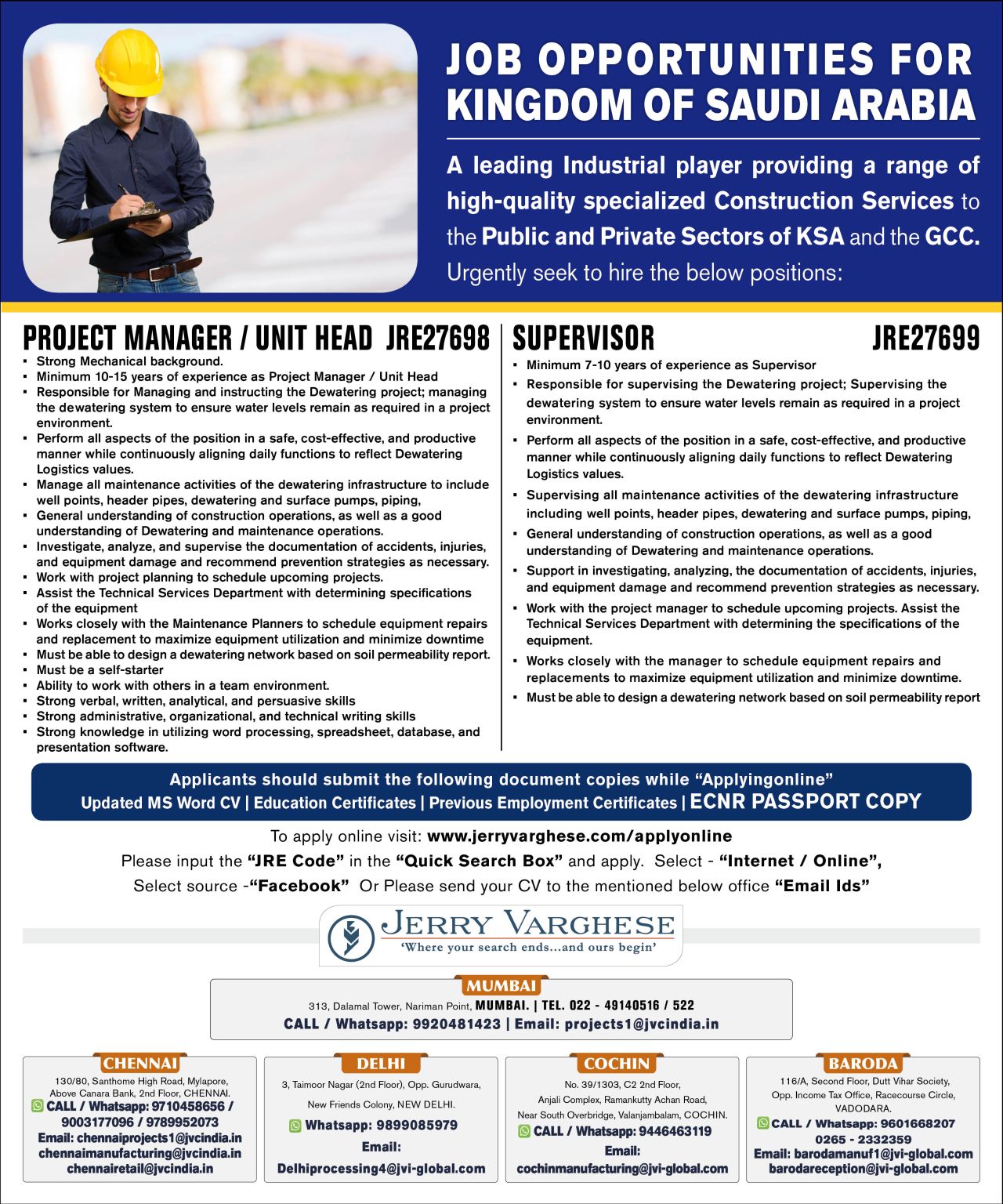 JOB OPPORTUNITIES FOR KINGDOM OF SAUDI ARABIA — Jobs In Saudi Arabia