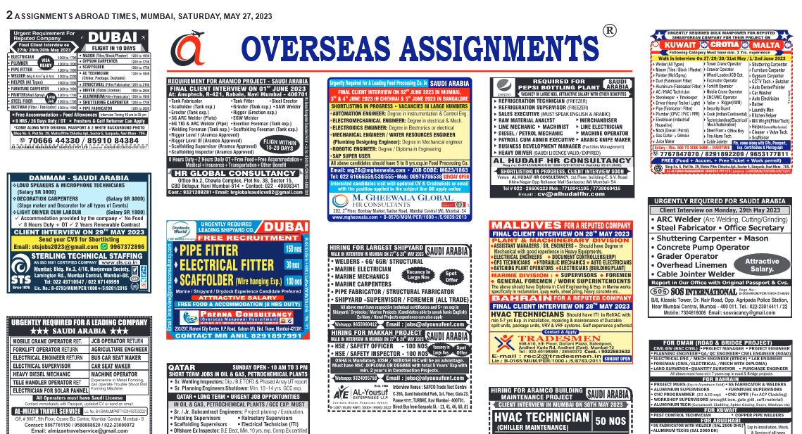 overseas assignment paper today gulf jobs