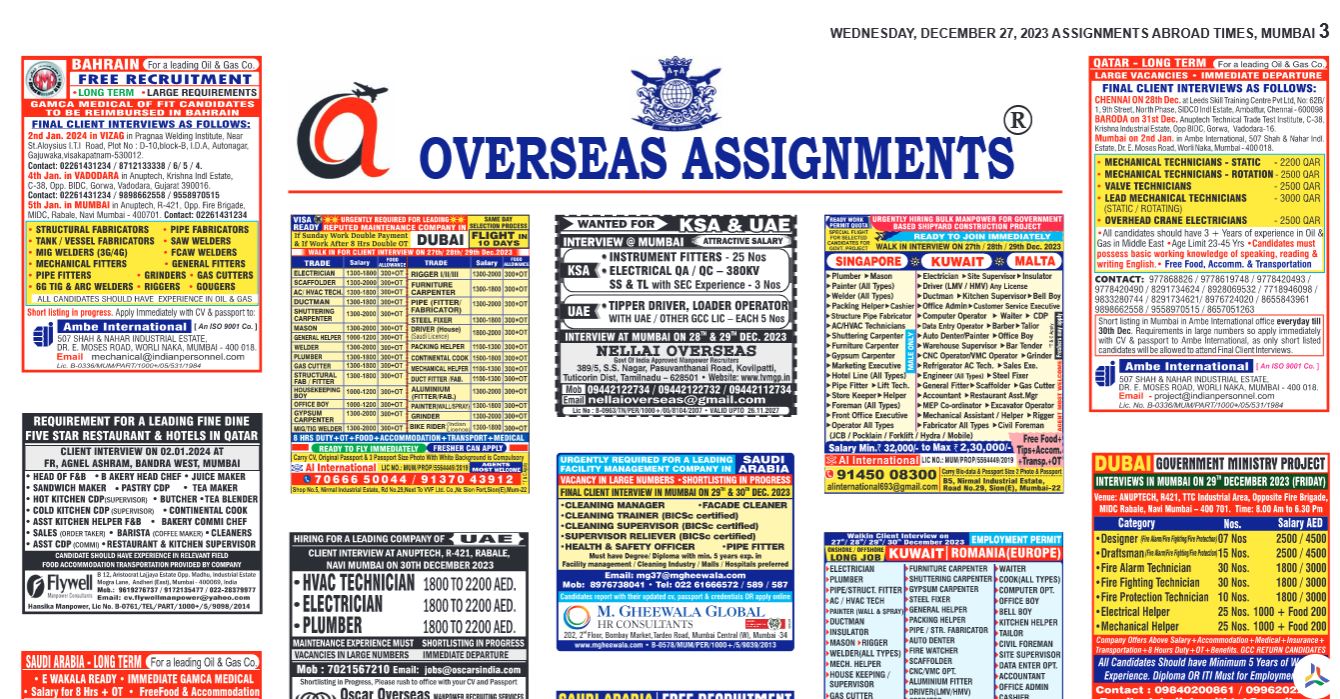 assignment abroad times 27th December 2023
