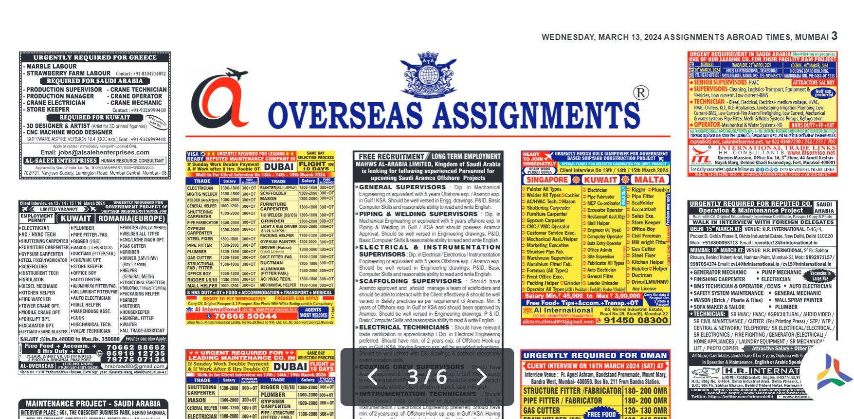 Assignment Abroad Times Th March Gulf Jobs Today