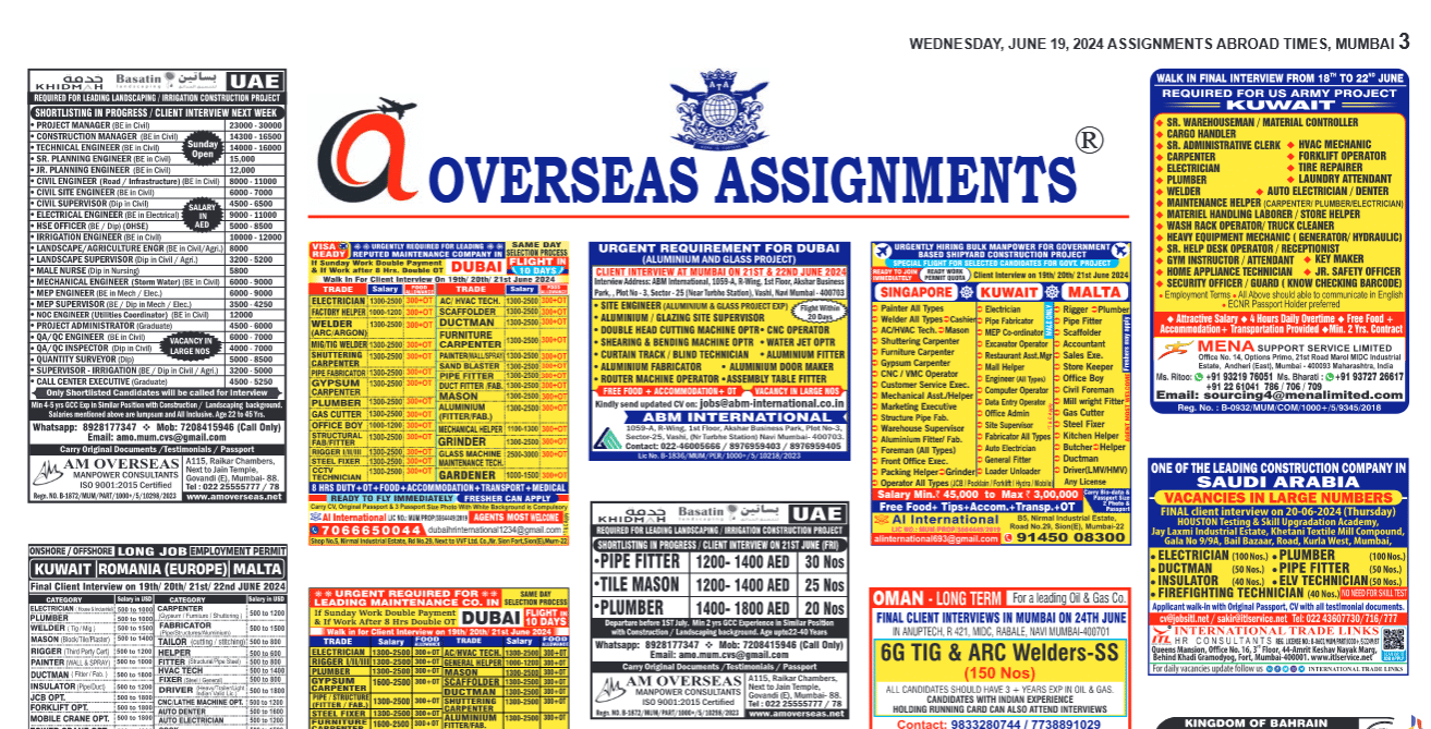 assignment abroad times 19th June 2024
