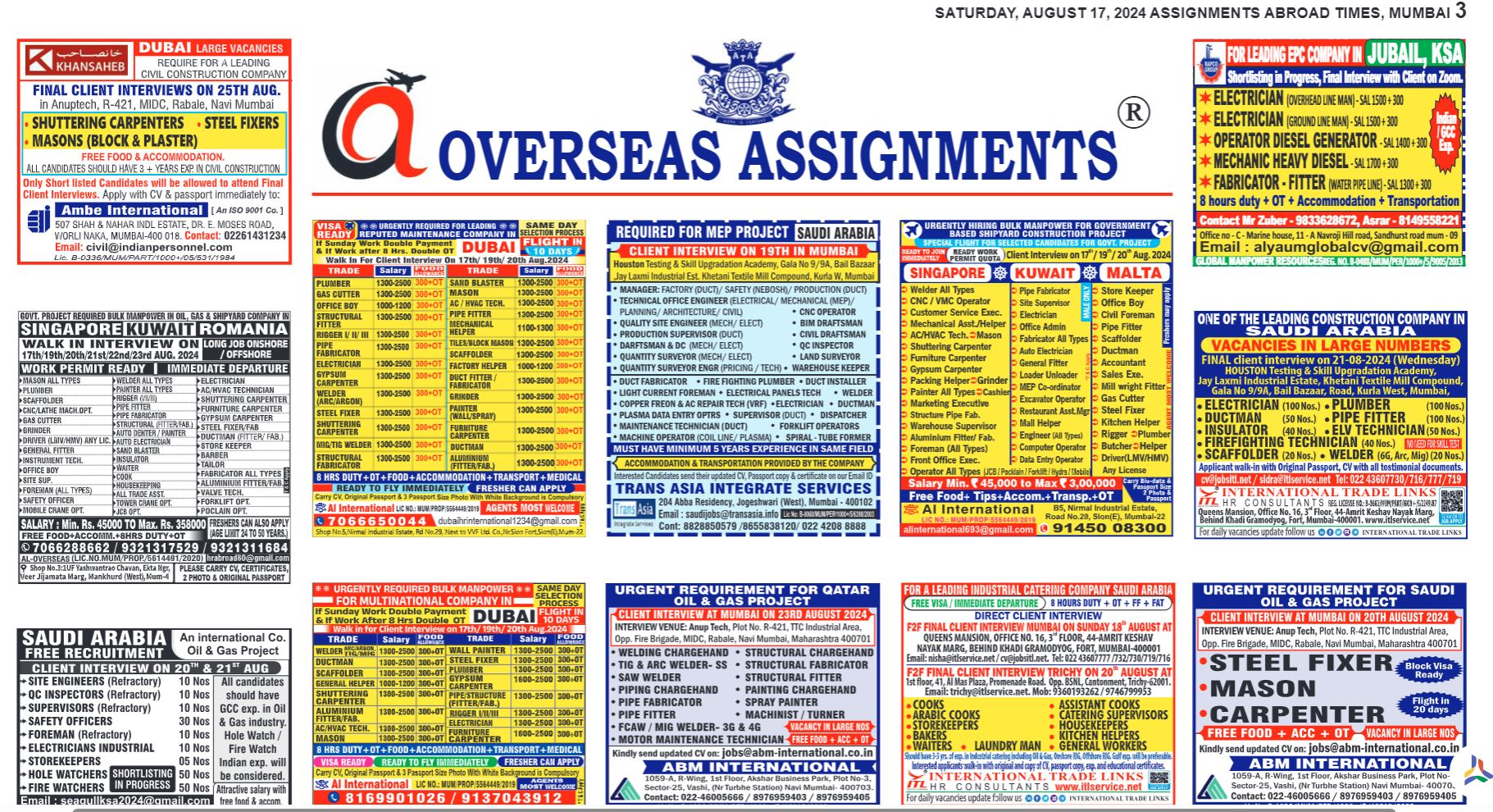 assignment abroad times 17th August 2024