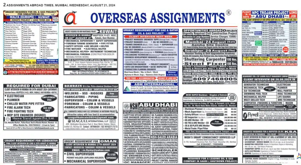 assignment abroad times 21st August 2024