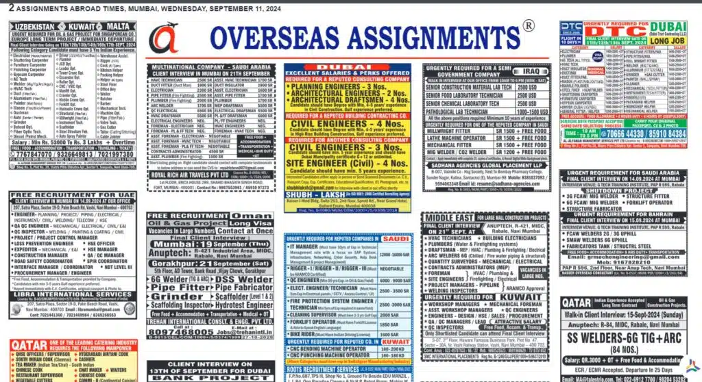 assignment abroad times 11th September 2024