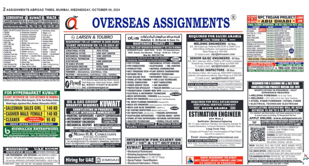 assignment abroad times 09th October 2024