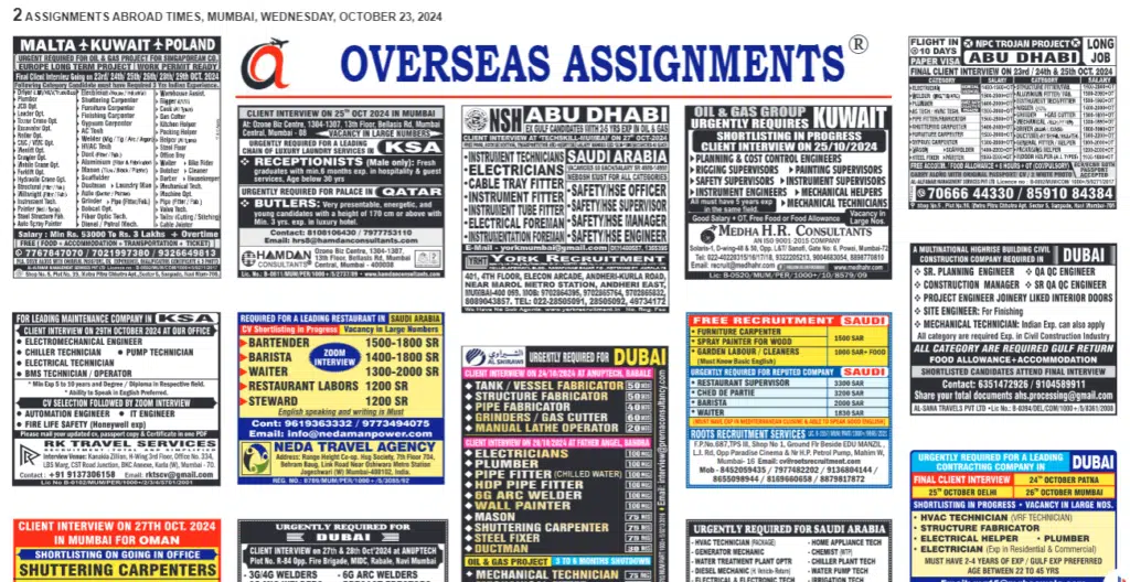 assignment abroad times 23rd October 2024