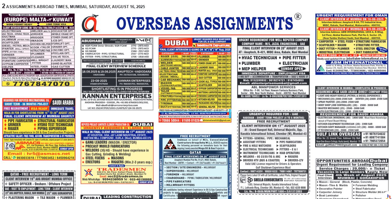 assignment abroad times 16th August 2025